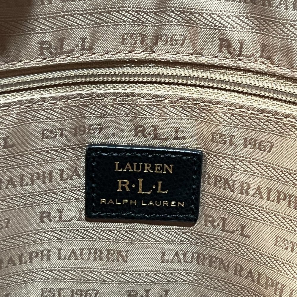 Lauren Ralph Lauren Leather Tote Bag Purse Beige Brown - Picture 7 of 9